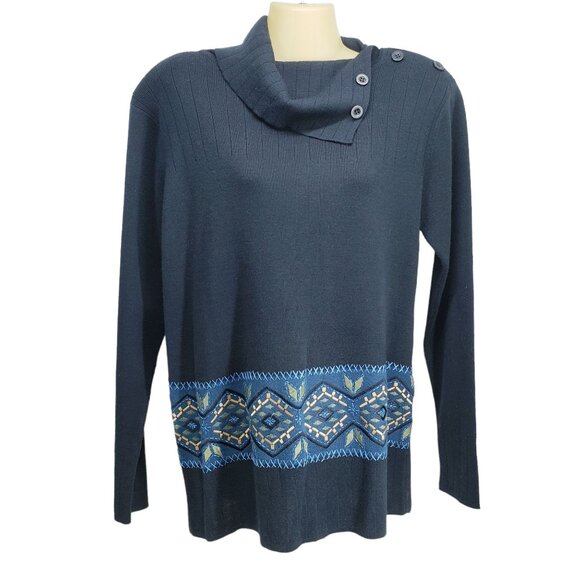 Adrianna Papell Womens Cowl Neck Sweater Button Accents & Geometric Hem Design M - Picture 1 of 7